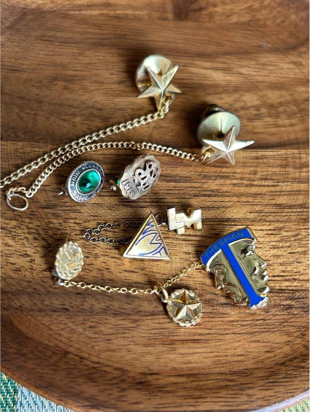 Vintage School Fraternal Pin Lot Thespian Letter Sweater Guard